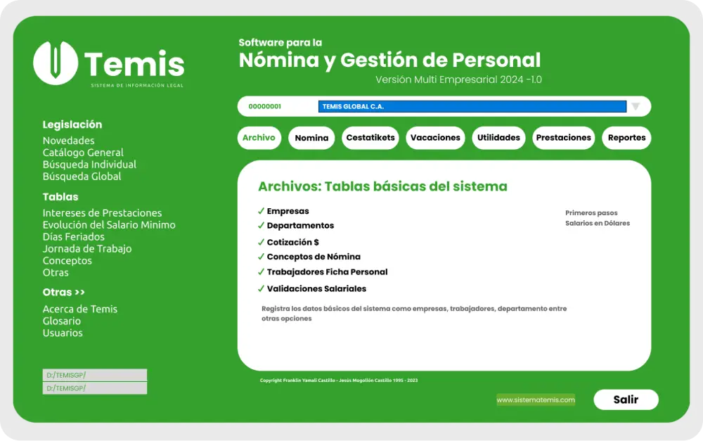 Pantalla principal del sistema de gestión de personal - sistematemis com