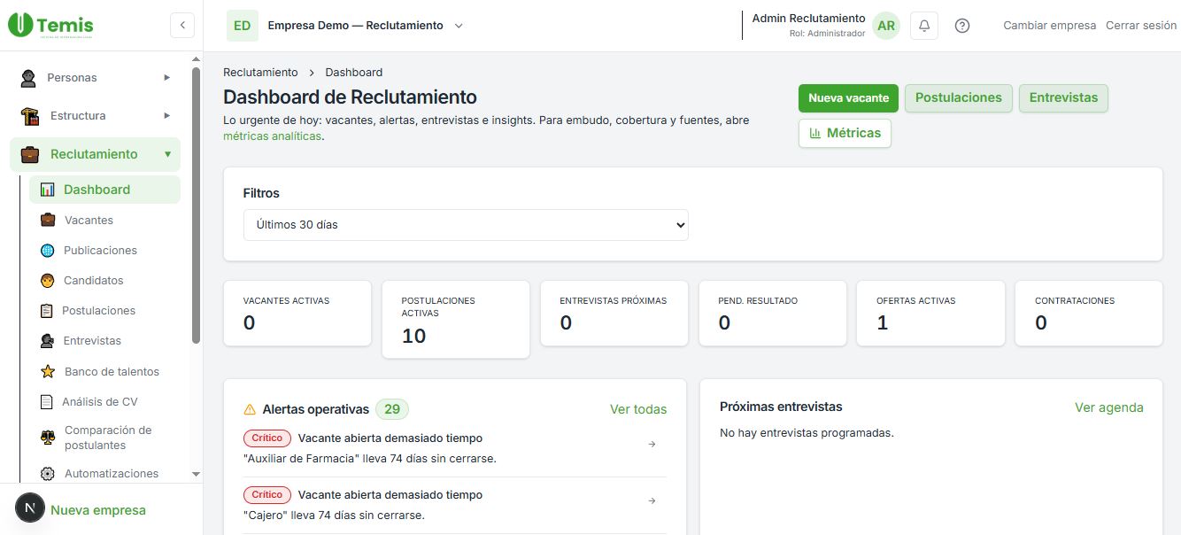 Dashboard de Reclutamiento en Temis Cloud