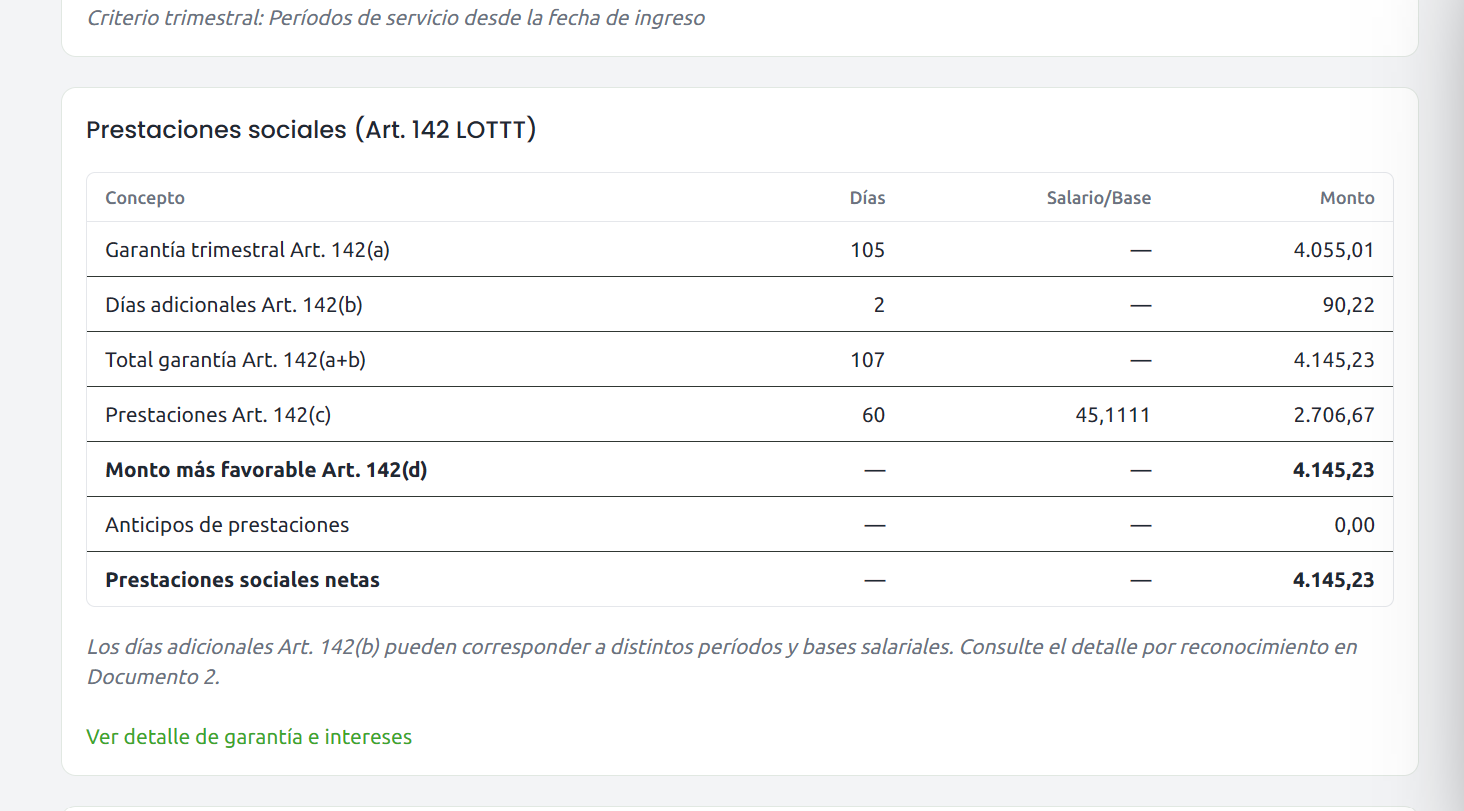 Resultados de vacaciones y conceptos de liquidación en Temis Cloud